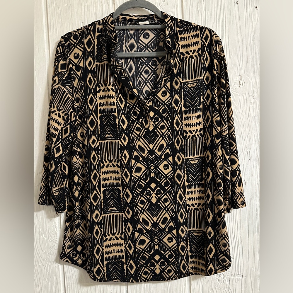 Claudia Richard Black and Tan Geometric Blouse